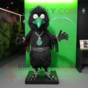 Forest Green Crow mascot costume character dressed with a Culottes and Bracelet watches
