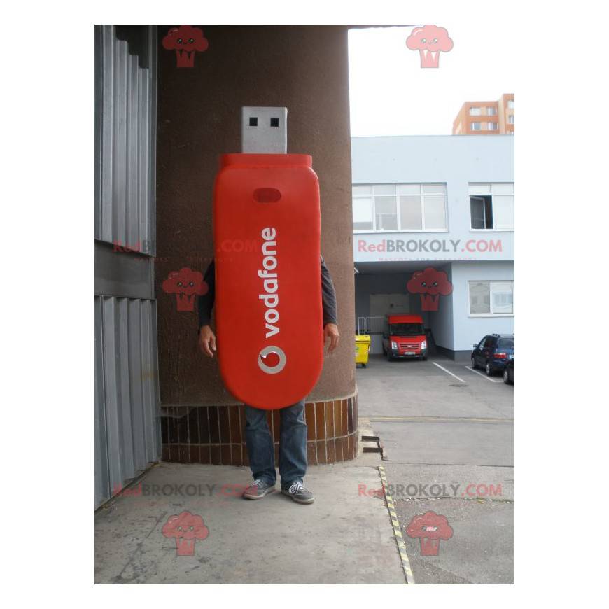 Gigantisk rød USB-nøkkel maskot. USB-minnepinne kostyme -