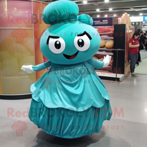 Teal Dim Sum mascot costume character dressed with a Mini Skirt and Cummerbunds