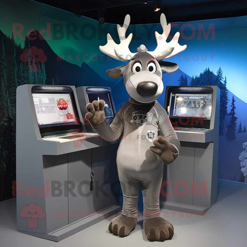 Silver Moose mascot costume character dressed with a Playsuit and Keychains