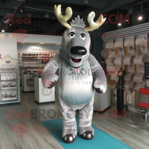 Silver Moose mascot costume character dressed with a Playsuit and Keychains