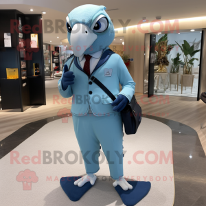 Sky Blue Falcon mascot costume character dressed with a Suit Pants and Wallets