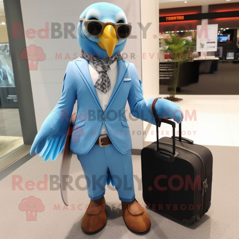 Sky Blue Falcon mascot costume character dressed with a Suit Pants and Wallets Sky Blue Falcon mascot costume character dressed with a Suit Pants and Wallets