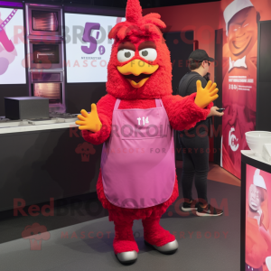 Magenta Fried Chicken mascot costume character dressed with a Dress and Beanies