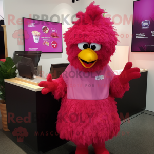 Magenta Fried Chicken mascot costume character dressed with a Dress and Beanies