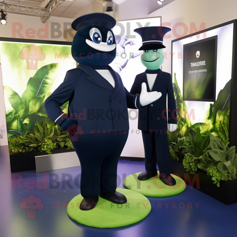 Navy Spinach mascot costume character dressed with a Tuxedo and Digital watches