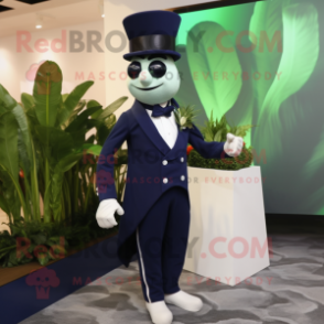 Navy Spinach mascot costume character dressed with a Tuxedo and Digital watches