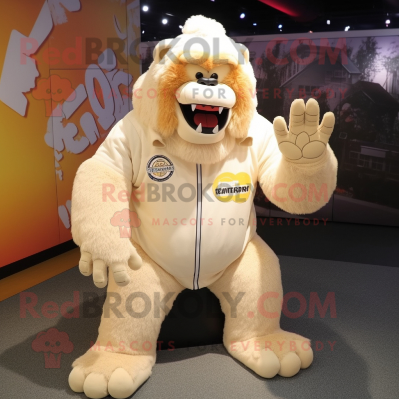 Cream Gorilla mascot costume character dressed with a Sweatshirt and Hair clips Cream Gorilla mascot costume character dressed with a Sweatshirt and Hair clips