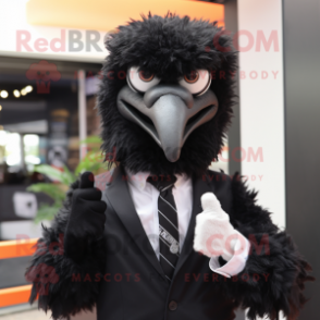 Black Emu mascot costume character dressed with a Suit Jacket and Bracelets