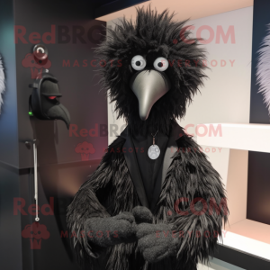 Black Emu mascot costume character dressed with a Suit Jacket and Bracelets