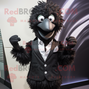 Black Emu mascot costume character dressed with a Suit Jacket and Bracelets