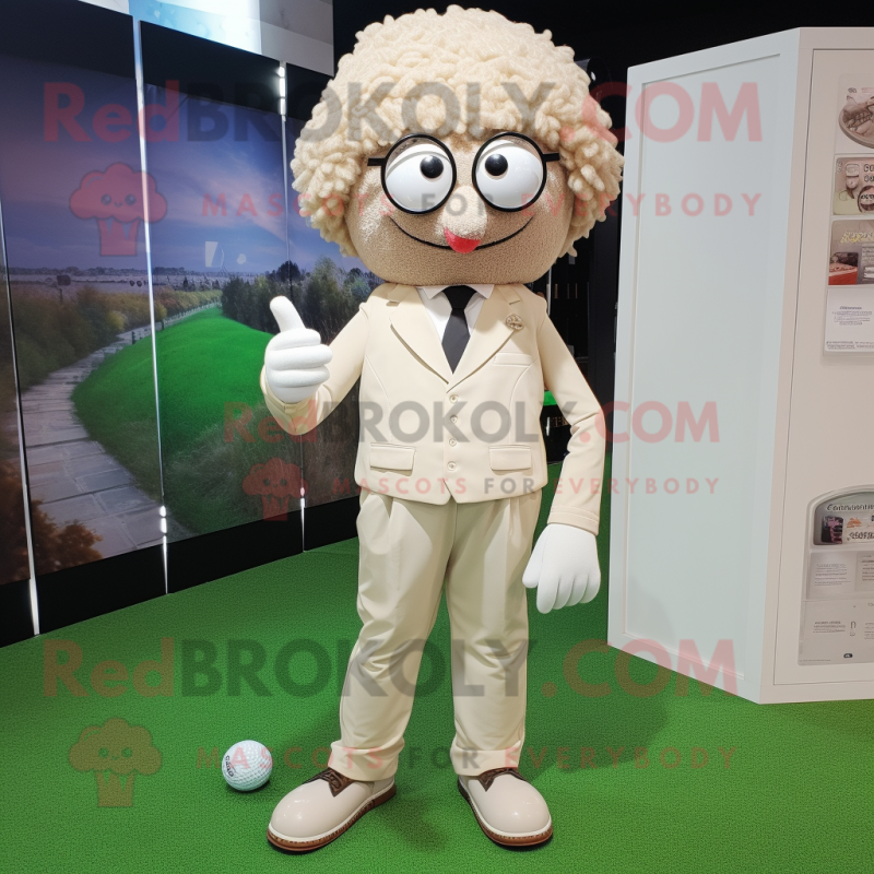 Beige Golf Ball mascot costume character dressed with a Blazer and Suspenders Beige Golf Ball mascot costume character dressed with a Blazer and Suspenders