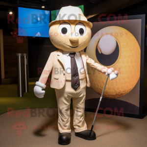 Beige Golf Ball mascot costume character dressed with a Blazer and Suspenders