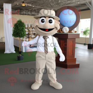 Beige Golf Ball mascot costume character dressed with a Blazer and Suspenders