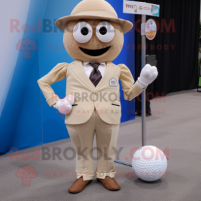Beige Golf Ball mascot costume character dressed with a Blazer and Suspenders
