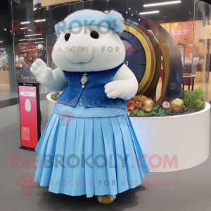 Sky Blue Guinea Pig mascot costume character dressed with a Pleated Skirt and Smartwatches