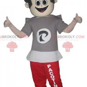 De mascotte van de tienerjongen in jogging en t-shirt -