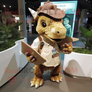 nan Triceratops mascot costume character dressed with a Button-Up Shirt and Messenger bags
