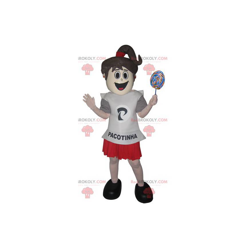 Teenage girl mascot in skirt and t-shirt - Redbrokoly.com
