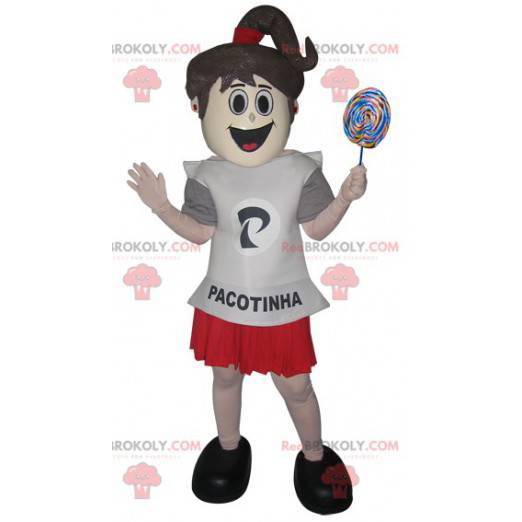 Teenage girl mascot in skirt and t-shirt - Redbrokoly.com
