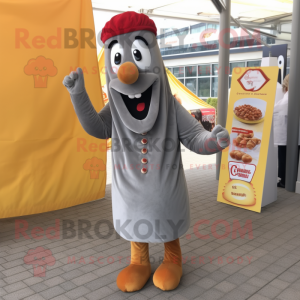 Grijze Currywurst mascotte...