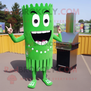 Green Bbq Ribs mascot costume character dressed with a Sheath Dress and Bracelets