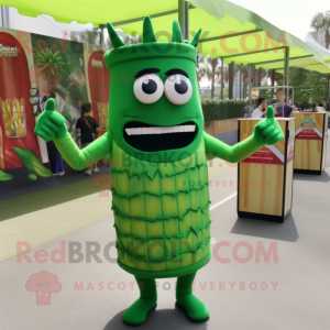 Green Bbq Ribs mascot costume character dressed with a Sheath Dress and Bracelets