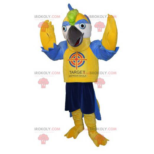 Mascote gigante pássaro amarelo e azul - Redbrokoly.com