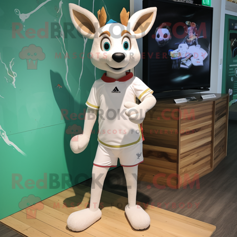 White Roe Deer mascot costume character dressed with a Board Shorts and Anklets White Roe Deer mascot costume character dressed with a Board Shorts and Anklets