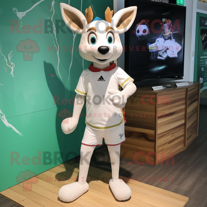 White Roe Deer mascot costume character dressed with a Board Shorts and Anklets