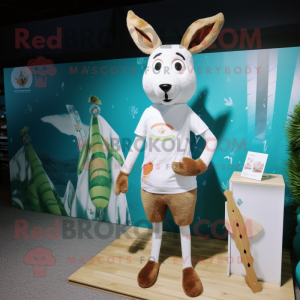 White Roe Deer mascot costume character dressed with a Board Shorts and Anklets