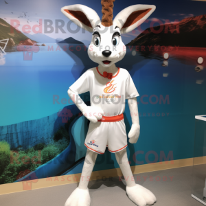 White Roe Deer mascot costume character dressed with a Board Shorts and Anklets