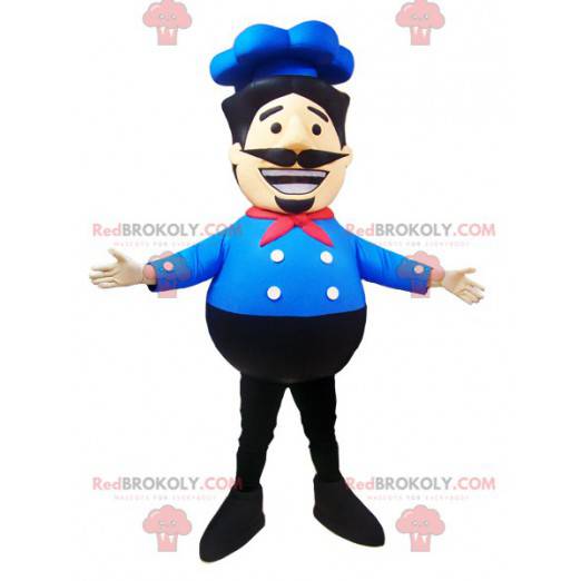 Kjøkkensjefmaskott med blå skjorte og hette - Redbrokoly.com
