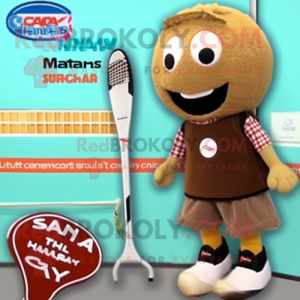 Tan Squash mascot costume character dressed with a Board Shorts and Hairpins
