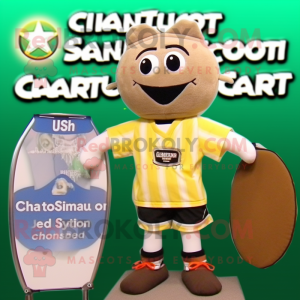 Tan Squash mascot costume character dressed with a Board Shorts and Hairpins