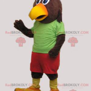 Mascote gigante pássaro marrom e amarelo - Redbrokoly.com