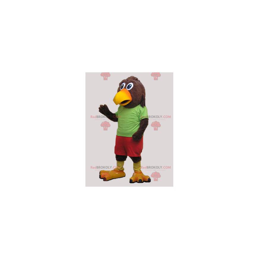 Mascot pájaro gigante marrón y amarillo - Redbrokoly.com