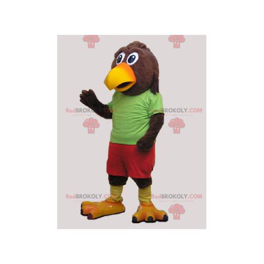Mascote gigante pássaro marrom e amarelo - Redbrokoly.com