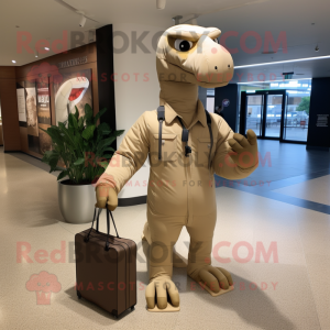 Tan Diplodocus mascot costume character dressed with a Jumpsuit and Briefcases