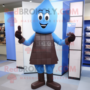 Blue Chocolate Bars mascot costume character dressed with a Sheath Dress and Gloves