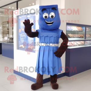 Blue Chocolate Bars mascot costume character dressed with a Sheath Dress and Gloves
