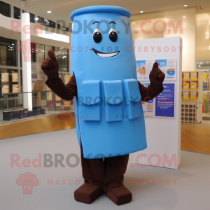 Blue Chocolate Bars mascot costume character dressed with a Sheath Dress and Gloves