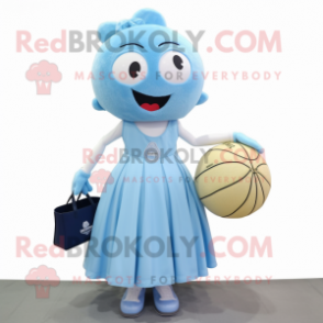 Sky Blue Volleyball Ball mascot costume character dressed with a Ball Gown and Handbags