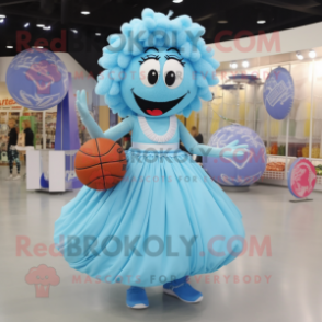 Sky Blue Volleyball Ball mascot costume character dressed with a Ball Gown and Handbags