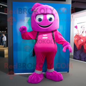 Magenta Pho mascot costume character dressed with a Overalls and Anklets