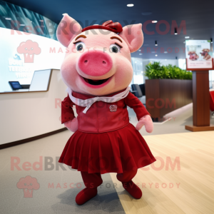 Maroon Pig maskot kostume...