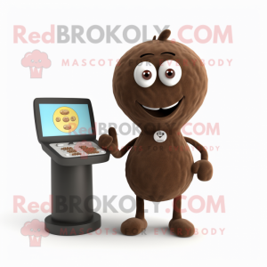 Brown Computer mascot costume character dressed with a Henley Tee and Coin purses