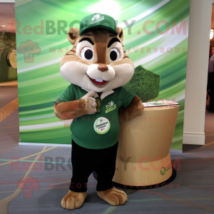 Olive Chipmunk mascot costume character dressed with a Henley Tee and Tie pins