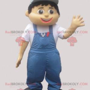 Mascotte man in overall en blauwe pet - Redbrokoly.com