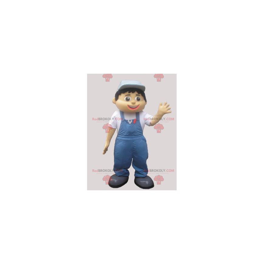Uomo mascotte in tuta e berretto blu - Redbrokoly.com